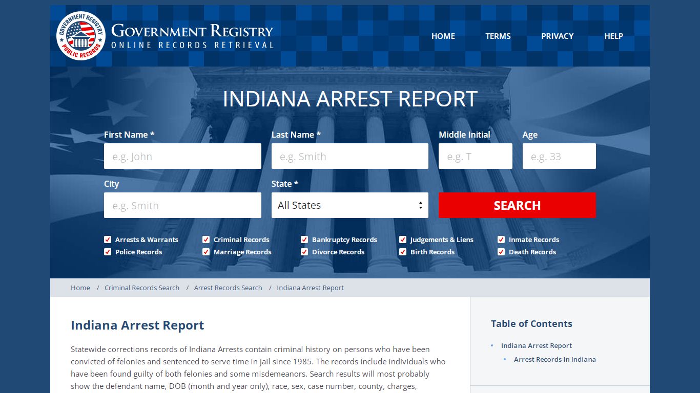 Indiana Arrest Report | Arrest Records For Indiana | GovernmentRegistry.org